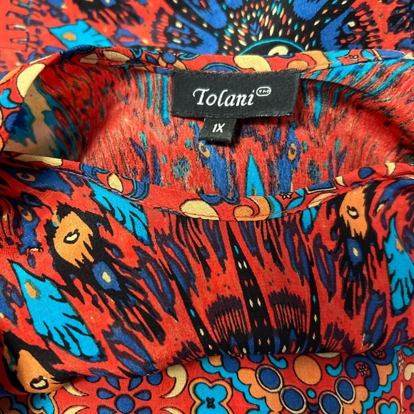 Tolani Silk Tunic Shift Dress Coverup Size 1X Orange Olive Floral Boho - Picture 4 of 5